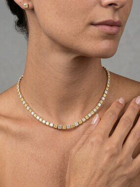 Yellow & White Lab Diamond Tennis Necklace in 14K Yellow Gold